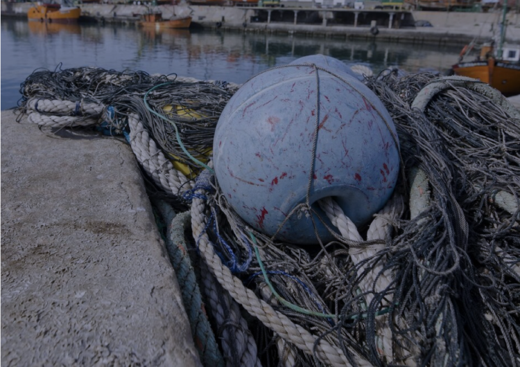 Redes y fondeo en muelle pesquero